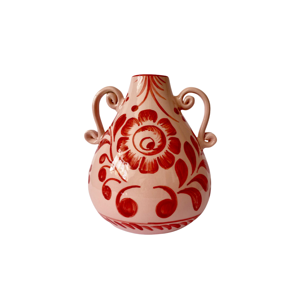 ואזה "Amphora"  בצבע ורוד פודרה עם עיטורים בצבע אדום