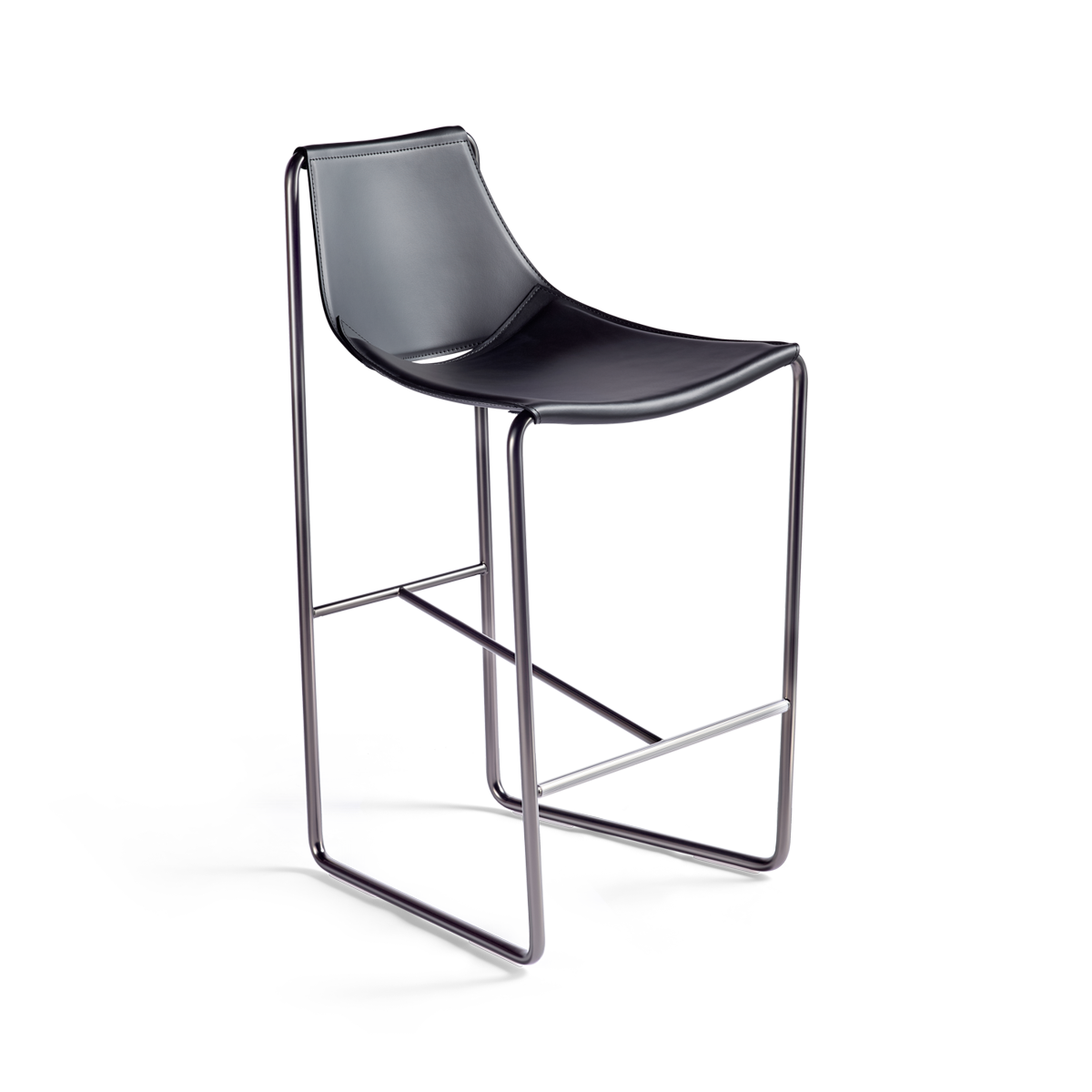 כיסא בר "Apelle" בצבע שחור עם רגליים בגוון ניקל מושחר